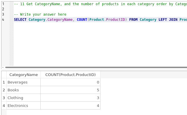 A screen capture showing part of an SQL Query and the results below in a table.