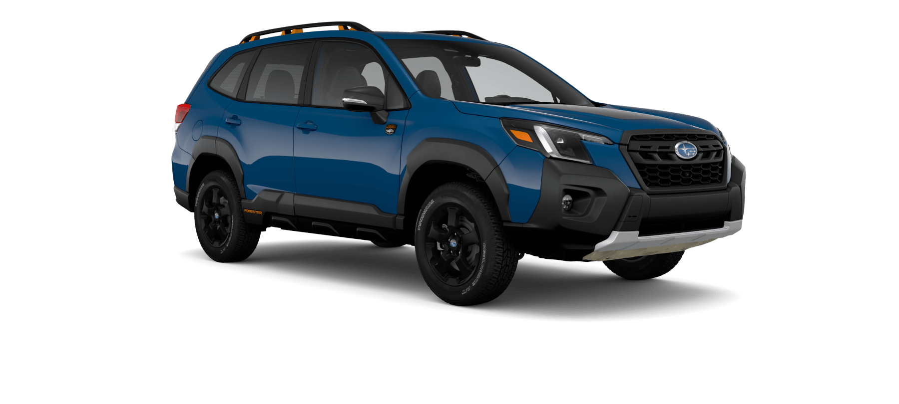 a blue subaru station wagon with black tires and trim on a white background.