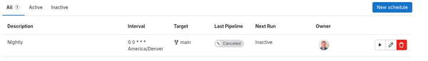 GitLab screenshot showing a nightly bulid schedule.
