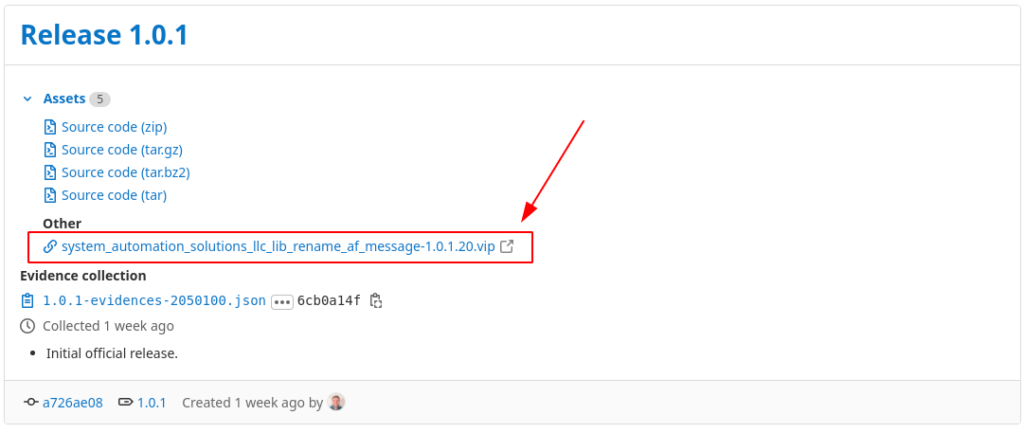 GitLab Release Page showing that the vip file can be found under Other.